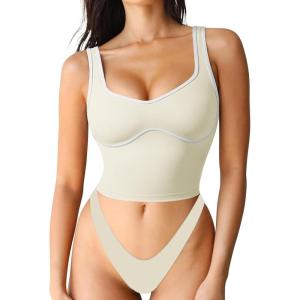 imageSUUKSESS Women Sweetheart Neckline Longline Sports Bra Padded Basic Workout Crop Tank TopCream