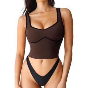 imageSUUKSESS Women Sweetheart Neckline Longline Sports Bra Padded Basic Workout Crop Tank TopDark Brown