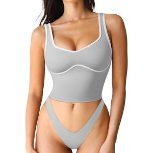 imageSUUKSESS Women Sweetheart Neckline Longline Sports Bra Padded Basic Workout Crop Tank TopGrey