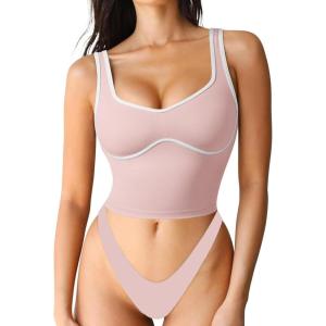 imageSUUKSESS Women Sweetheart Neckline Longline Sports Bra Padded Basic Workout Crop Tank TopPink