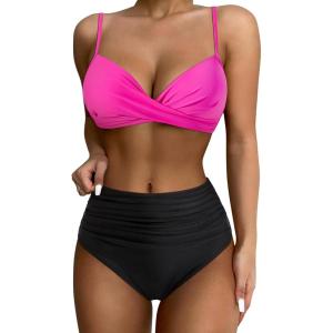 imageSUUKSESS Women Twist High Waisted Bikini Sexy Push Up Two Piece Swimsuits1 Black Pink
