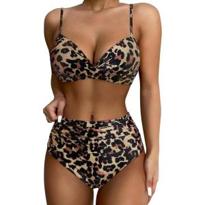 imageSUUKSESS Women Twist High Waisted Bikini Sexy Push Up Two Piece Swimsuits1 Leopard