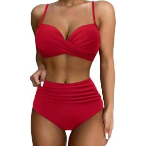 imageSUUKSESS Women Twist High Waisted Bikini Sexy Push Up Two Piece Swimsuits1 Red