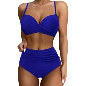 imageSUUKSESS Women Twist High Waisted Bikini Sexy Push Up Two Piece Swimsuits1 Royal Blue