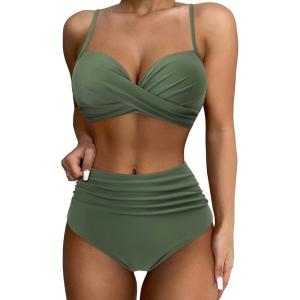 imageSUUKSESS Women Twist High Waisted Bikini Sexy Push Up Two Piece Swimsuits1 Upgrade Army Green
