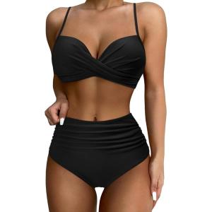 imageSUUKSESS Women Twist High Waisted Bikini Sexy Push Up Two Piece Swimsuits1 Upgrade Black