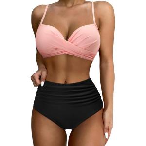 imageSUUKSESS Women Twist High Waisted Bikini Sexy Push Up Two Piece Swimsuits1 Upgrade Pink Black
