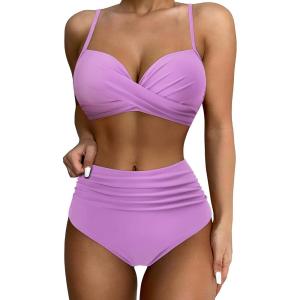 imageSUUKSESS Women Twist High Waisted Bikini Sexy Push Up Two Piece Swimsuits1 Upgrade Purple