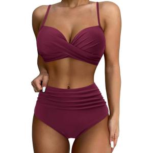 imageSUUKSESS Women Twist High Waisted Bikini Sexy Push Up Two Piece Swimsuits1 Wine Red