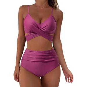 imageSUUKSESS Women Wrap Bikini Set Push Up High Waisted 2 Piece Swimsuits87 Musty Purple