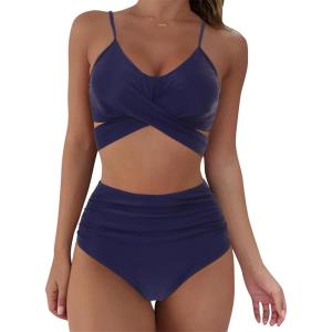 imageSUUKSESS Women Wrap Bikini Set Push Up High Waisted 2 Piece Swimsuits87 Navy Blue