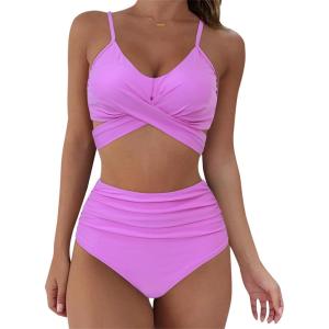 imageSUUKSESS Women Wrap Bikini Set Push Up High Waisted 2 Piece Swimsuits87 Purple