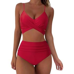 imageSUUKSESS Women Wrap Bikini Set Push Up High Waisted 2 Piece Swimsuits87 Red
