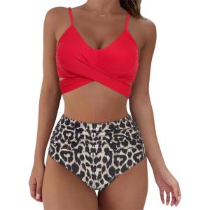 imageSUUKSESS Women Wrap Bikini Set Push Up High Waisted 2 Piece Swimsuits87 Red Leopard