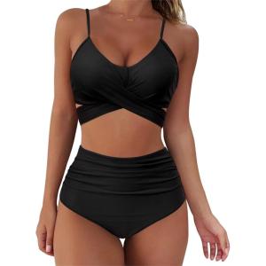 imageSUUKSESS Women Wrap Bikini Set Push Up High Waisted 2 Piece SwimsuitsBlack