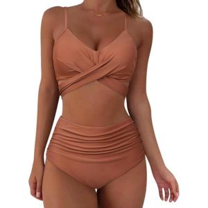 imageSUUKSESS Women Wrap Bikini Set Push Up High Waisted 2 Piece SwimsuitsBrown