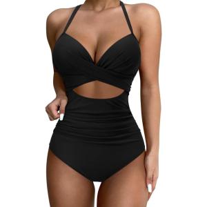 imageSUUKSESS Women Wrap Cut Out One Piece Swimsuit High Waisted Monokini Bathing Suit02 Black