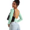 imageSUUKSESS Women Backless Going Out Tops Double Lined Open Back Basic Long SleeveAqua