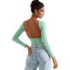 imageSUUKSESS Women Backless Going Out Tops Double Lined Open Back Basic Long SleeveAqua