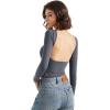 imageSUUKSESS Women Backless Going Out Tops Double Lined Open Back Basic Long SleeveAsh