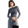 imageSUUKSESS Women Backless Going Out Tops Double Lined Open Back Basic Long SleeveAsh