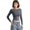 imageSUUKSESS Women Backless Going Out Tops Double Lined Open Back Basic Long SleeveAsh