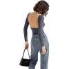 imageSUUKSESS Women Backless Going Out Tops Double Lined Open Back Basic Long SleeveAsh
