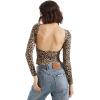 imageSUUKSESS Women Backless Going Out Tops Double Lined Open Back Basic Long SleeveCheetah