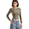 imageSUUKSESS Women Backless Going Out Tops Double Lined Open Back Basic Long SleeveCheetah