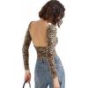 imageSUUKSESS Women Backless Going Out Tops Double Lined Open Back Basic Long SleeveCheetah