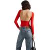 imageSUUKSESS Women Backless Going Out Tops Double Lined Open Back Basic Long SleeveDream Red