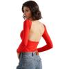 imageSUUKSESS Women Backless Going Out Tops Double Lined Open Back Basic Long SleeveDream Red