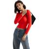 imageSUUKSESS Women Backless Going Out Tops Double Lined Open Back Basic Long SleeveDream Red