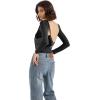 imageSUUKSESS Women Backless Going Out Tops Double Lined Open Back Basic Long SleeveJet Black