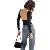 imageSUUKSESS Women Backless Going Out Tops Double Lined Open Back Basic Long SleeveJet Black