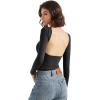 imageSUUKSESS Women Backless Going Out Tops Double Lined Open Back Basic Long SleeveJet Black