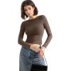 imageSUUKSESS Women Backless Going Out Tops Double Lined Open Back Basic Long SleeveMocha