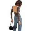 imageSUUKSESS Women Backless Going Out Tops Double Lined Open Back Basic Long SleeveMocha