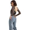 imageSUUKSESS Women Backless Going Out Tops Double Lined Open Back Basic Long SleeveMocha
