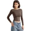 imageSUUKSESS Women Backless Going Out Tops Double Lined Open Back Basic Long SleeveMocha
