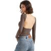 imageSUUKSESS Women Backless Going Out Tops Double Lined Open Back Basic Long SleeveMocha