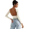 imageSUUKSESS Women Backless Going Out Tops Double Lined Open Back Basic Long SleeveOffwhite