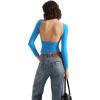 imageSUUKSESS Women Backless Going Out Tops Double Lined Open Back Basic Long SleeveRoyal Blue