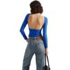 imageSUUKSESS Women Backless Going Out Tops Double Lined Open Back Basic Long SleeveSapphire