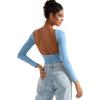 imageSUUKSESS Women Backless Going Out Tops Double Lined Open Back Basic Long SleeveSky Blue