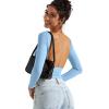 imageSUUKSESS Women Backless Going Out Tops Double Lined Open Back Basic Long SleeveSky Blue