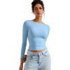 imageSUUKSESS Women Backless Going Out Tops Double Lined Open Back Basic Long SleeveSky Blue