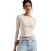 imageSUUKSESS Women Backless Going Out Tops Double Lined Open Back Basic Long SleeveSoft Sand