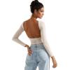 imageSUUKSESS Women Backless Going Out Tops Double Lined Open Back Basic Long SleeveSoft Sand