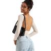 imageSUUKSESS Women Backless Going Out Tops Double Lined Open Back Basic Long SleeveSoft Sand